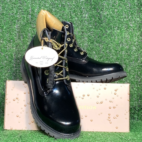 black patent leather timberland boots